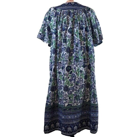 Vermont Country Store 100% Cotton Blue Green White Floral Patio Dress Size M - Picture 3 of 7